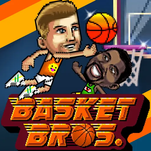 Two animated basketball players jumping for a slam dunk in the Basket Bros online game arena.
