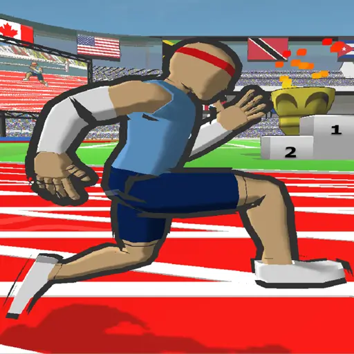 A rhythmic athletics sprinter starting a 100m race in Speed Stars online game.